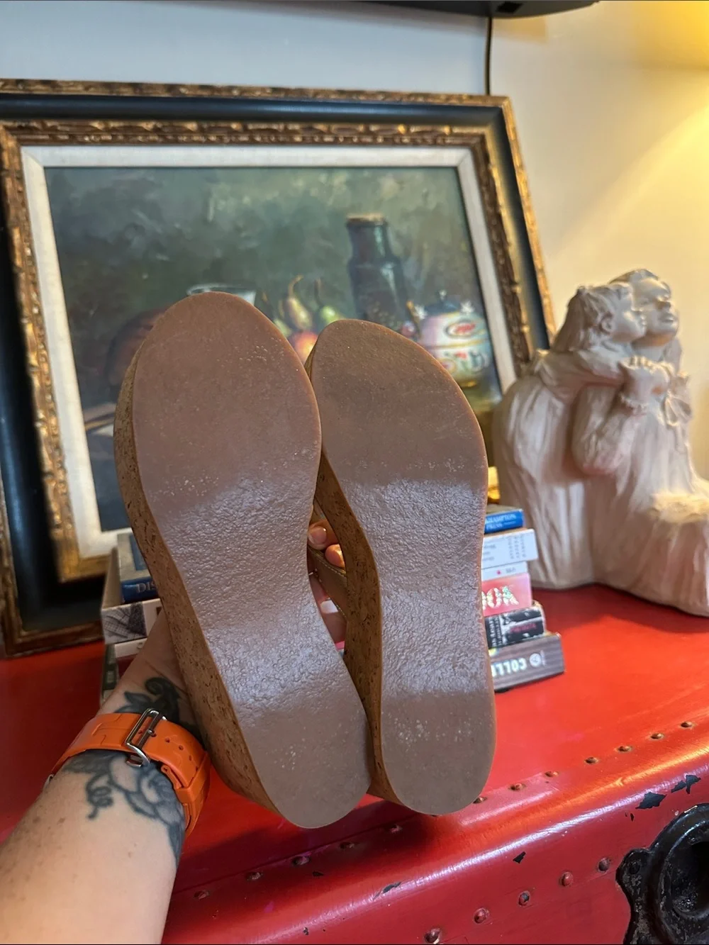 K.Jacques Metallic Gold Cork Platform Thongs